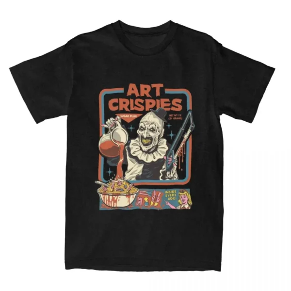 Art Crispies Terrifier Clown Shirt Apparel Men Women's Pure Fashion Retro Horror Shirt Clothes Graphic Printing Crew Neck Tees﻿