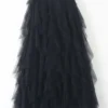 Women’s Elastic High Waist Tulle Mesh Irregular Layered Tutu Skirt Pleated A Line Long Maxi Skirt for Spring Summer