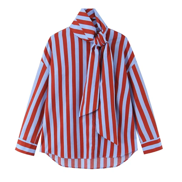 S1dd08f7b07904b39925d2711eaa4b7f0y.webp YENKYE 2026 New Women's Striped Shirt With Bow Tie Long Sleeve Loose Casual Blouse Female Fashion Tops