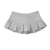 Mooyufon Fabric Y2K Mini Skirt Women Low Waist Wide Pleat Light Grey Sexy Vintage A-line Pleated Skirt Casual Skort Summer