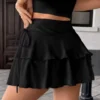 Drawstring And Fold Detail Solid Color Cake Skirt, Spring/Summer, Party Skirt, Beach Skirt, Summer Vacation Outfits