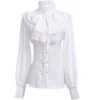 Women's Vintage Ruffle Collar Shirt 2026 Spring New Arrival High Neck Lace Trim Button Down Shirt Elegant Gothic Blouse Tops