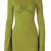 Women's Long Sleeve Ruched Bodycon Dresses Bell Sleeve Sexy Square Neck LowCut Cocktail Club Party Mini Short Dress