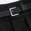 Black waist long pleated skirt, black high waist pleated skirt (with belt)