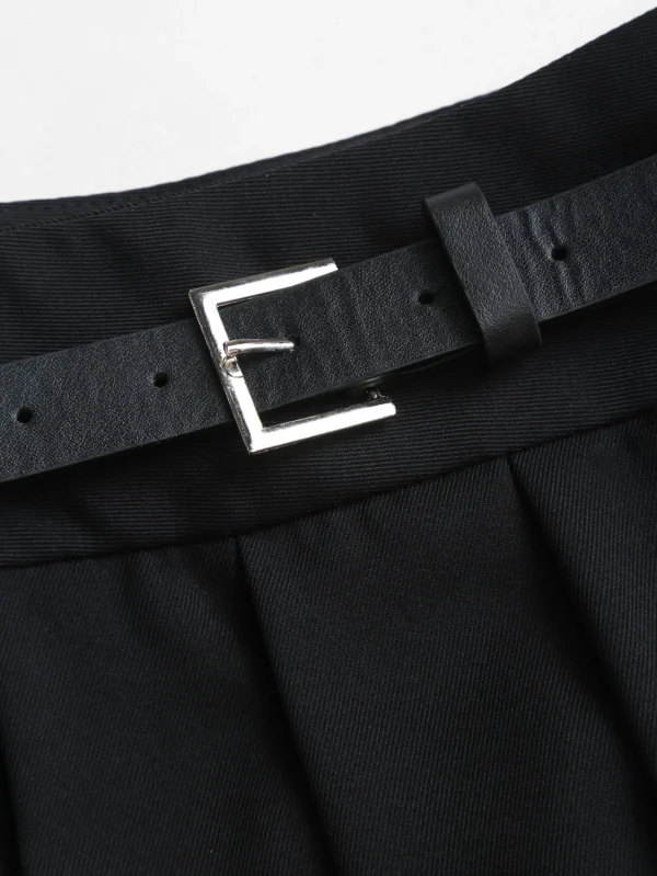 Black waist long pleated skirt, black high waist pleated skirt (with belt)