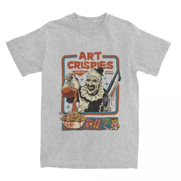 Art Crispies Terrifier Clown Shirt Apparel Men Women's Pure Fashion Retro Horror Shirt Clothes Graphic Printing Crew Neck Tees﻿