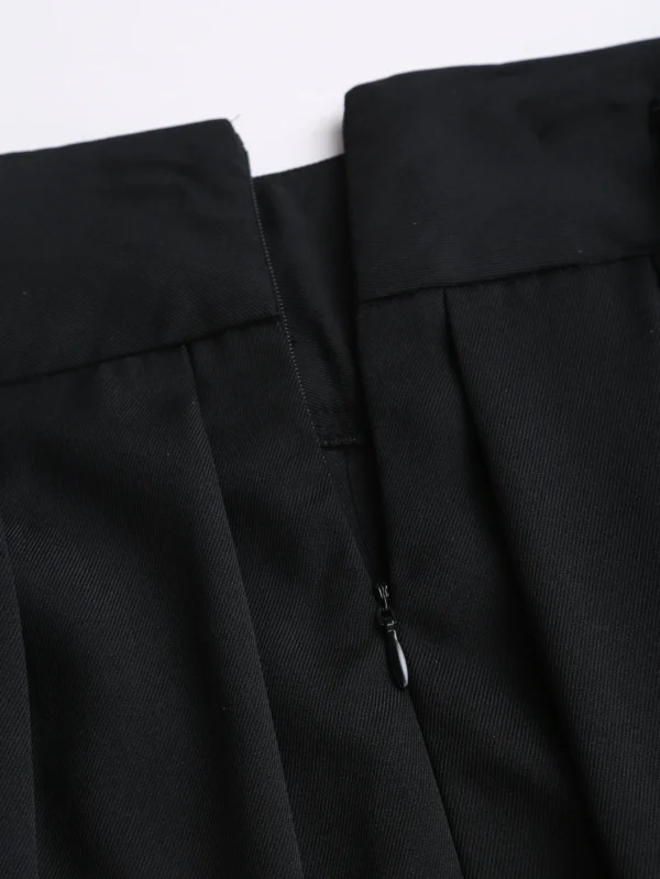 Black waist long pleated skirt, black high waist pleated skirt (with belt)