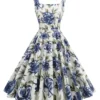 2025 New Hepburn Vintage Lemon Print 50s Pinup Women Cotton Dresses Square Neck Summer Sleeveless High Waist Elegant Party Dress