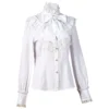 Women's Vintage Ruffle Collar Shirt 2026 Spring New Arrival High Neck Lace Trim Button Down Shirt Elegant Gothic Blouse Tops