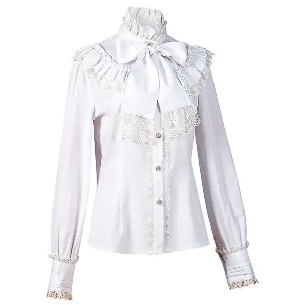 Women's Vintage Ruffle Collar Shirt 2026 Spring New Arrival High Neck Lace Trim Button Down Shirt Elegant Gothic Blouse Tops