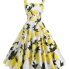 2025 New Hepburn Vintage Lemon Print 50s Pinup Women Cotton Dresses Square Neck Summer Sleeveless High Waist Elegant Party Dress