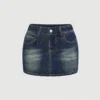 2026 Summer Women's High Waist Letter Print Denim Mini Skirt Y2K Distressed Bodycon Jean Skirt Casual Streetwear for Party Club