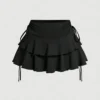 Drawstring And Fold Detail Solid Color Cake Skirt, Spring/Summer, Party Skirt, Beach Skirt, Summer Vacation Outfits