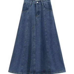 2024 Spring New High-waisted Slimming Medium-length Denim Skirt Pear-shaped Body A- line Umbrella Skirt For Women