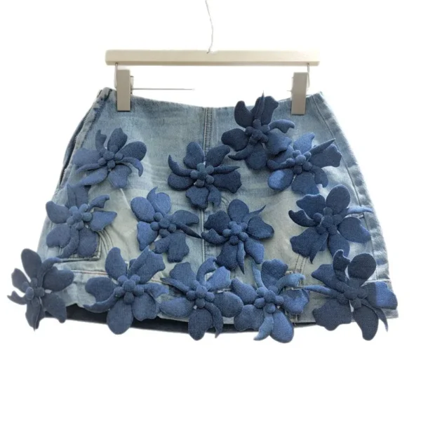 Trendy & Chic Denim Skirt with Floral, High-waisted, Slimming A-line Mini Skirt for Women, Perfect for Summer and Anti-exposure