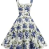 2025 New Hepburn Vintage Lemon Print 50s Pinup Women Cotton Dresses Square Neck Summer Sleeveless High Waist Elegant Party Dress