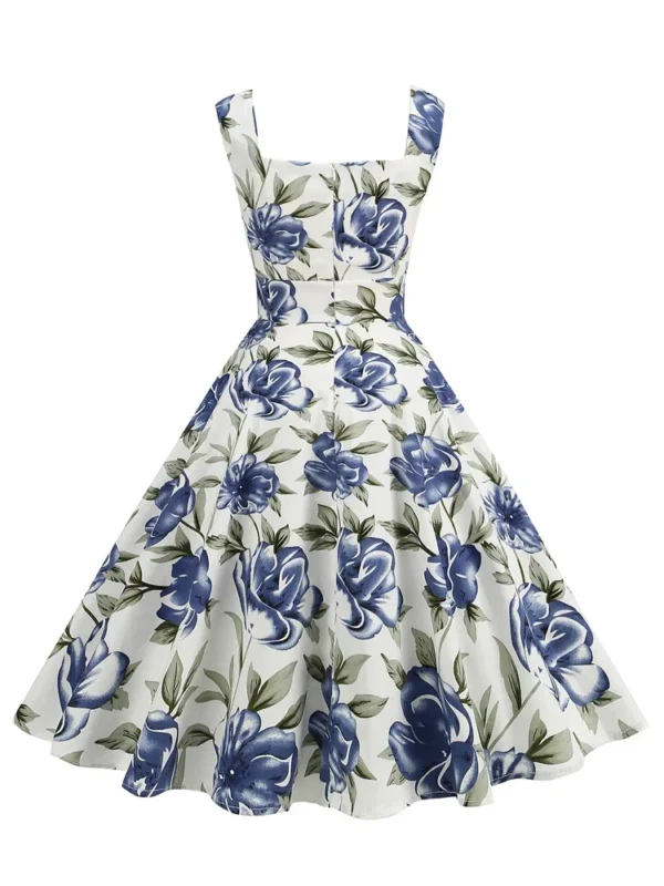 2025 New Hepburn Vintage Lemon Print 50s Pinup Women Cotton Dresses Square Neck Summer Sleeveless High Waist Elegant Party Dress