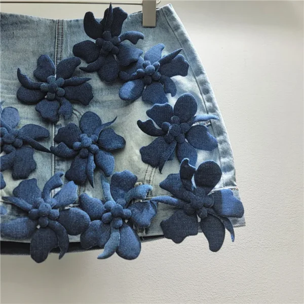 Trendy & Chic Denim Skirt with Floral, High-waisted, Slimming A-line Mini Skirt for Women, Perfect for Summer and Anti-exposure
