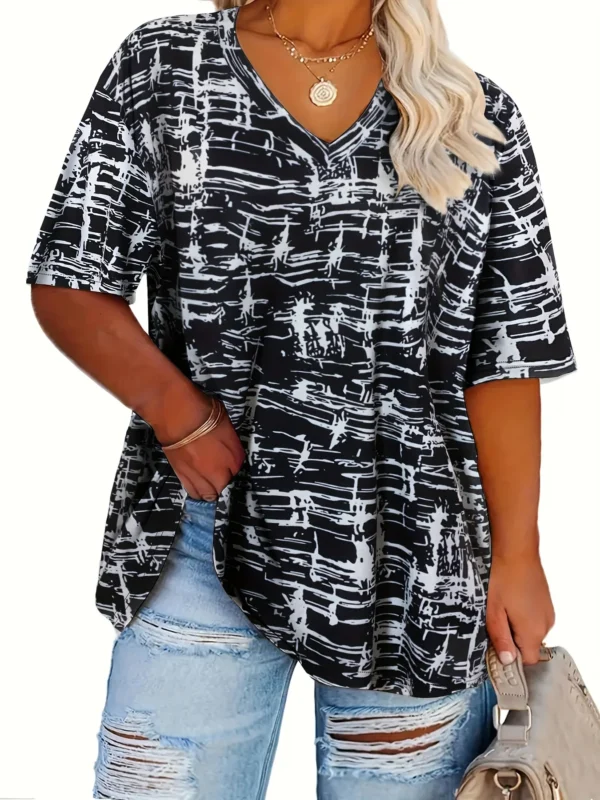 Sf41b57ad7db2411dafff47b1ab0fe42eR.webp Plus Size All Over Print T-Shirt - Casual Short Sleeve Top for Spring & Summer