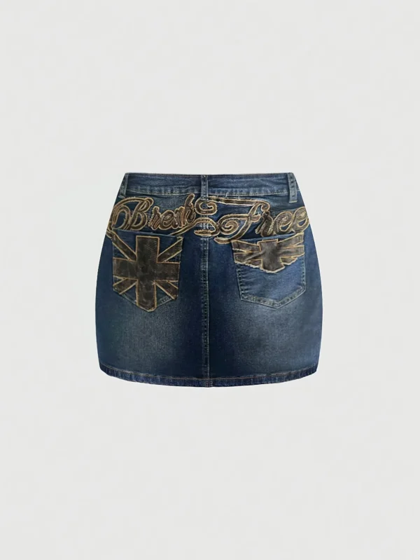 2026 Summer Women's High Waist Letter Print Denim Mini Skirt Y2K Distressed Bodycon Jean Skirt Casual Streetwear for Party Club
