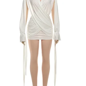 Beyprern Elegant Choker Neck Cut-Out Twist Front Short Dress Holiday Outfits Women Hollow Out Ruched Party Dress Female Vestidos