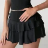 Drawstring And Fold Detail Solid Color Cake Skirt, Spring/Summer, Party Skirt, Beach Skirt, Summer Vacation Outfits