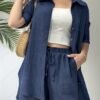Navy Short Sleeve Cardigan & Shorts Set