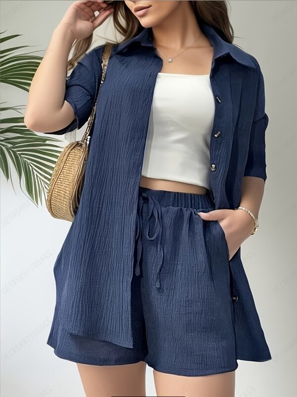Navy Short Sleeve Cardigan & Shorts Set