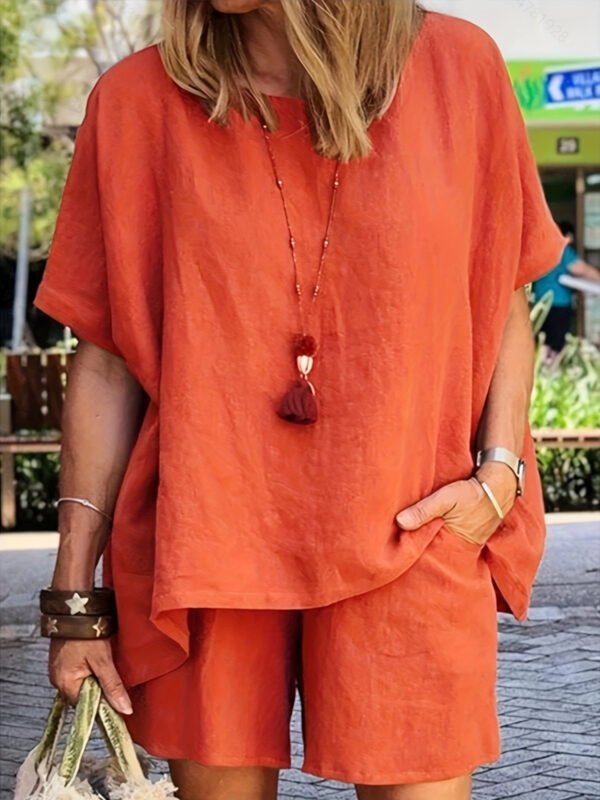 06cce3e7686c9cfecf98dec20c5601a9_1741576542570.jpg Ladies' Summer New Solid Color Linen Shorts Suit