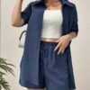 Navy Short Sleeve Cardigan & Shorts Set