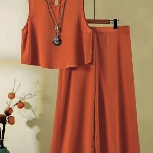 Women's Elegant Orange Skirt Set – Stylish Warm-Tone Fashion Outfit