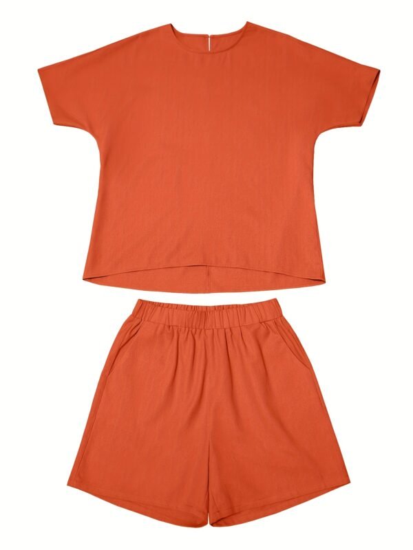40fea257-a432-4c09-9816-976a47b524b8.jpg Ladies' Summer New Solid Color Linen Shorts Suit