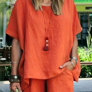 7456853f-8f4f-4fd5-a0f2-00ca09120ee3.jpg Ladies' Summer New Solid Color Linen Shorts Suit