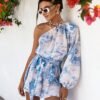 Women's Full Print Asymmetrical Neck Loose-Fit Jumpsuit
