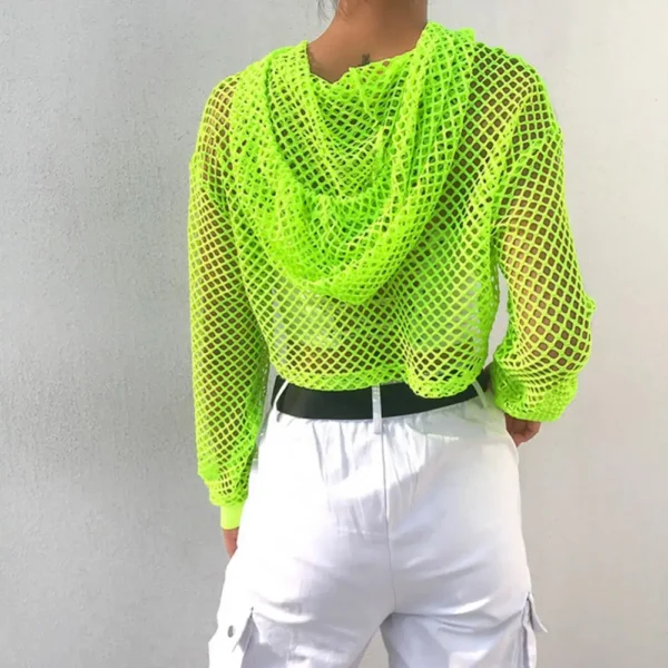 Hot Women t shirt Casual Vest Bra Cover Fish Net Hollow out Drawstring Micro Length Hoodie Crop Tanks Top Oversize Women t shirt