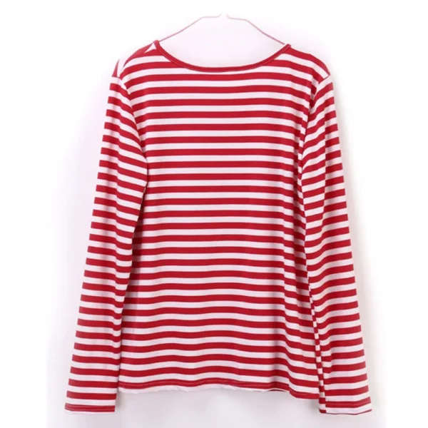 Dourbesty Women Red White Striped Long Sleeve T-Shirts Loose Casual Shirt Female Basic O-Neck Tops Tee Autumn Pullovers New