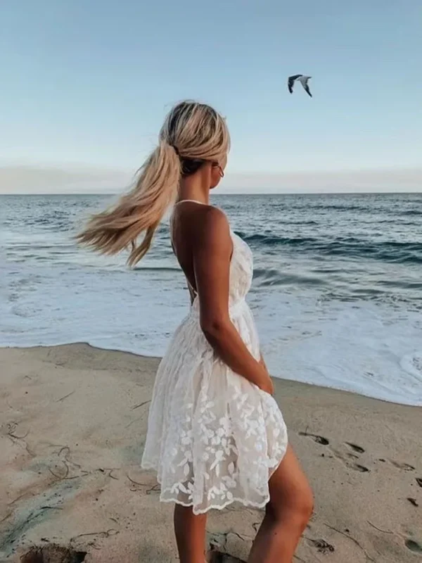 S02d5d410d2294addacba102e3ae4275d8.webp Fashion Sexy Spaghetti Strap White Dress Woman Summer Embroidery Mesh Lace Backless Beach Dress For Women New Casual Mini Dress