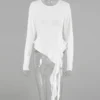 S14487f7afb62463eb46f289b30c92828b.webp Tossy White Knit Slim T-shirt Pullover Female Ruffled Patchwork See-Through Long Sleeve Y2k Sexy Inner Top Women's Knitwear Tee