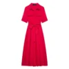 Slimming Independent Station Dress Strap Design Casual Polo Collar Ankle-Length Polyester Fiber Full Sleeve Women's Dress