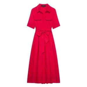 Slimming Independent Station Dress Strap Design Casual Polo Collar Ankle-Length Polyester Fiber Full Sleeve Women's Dress