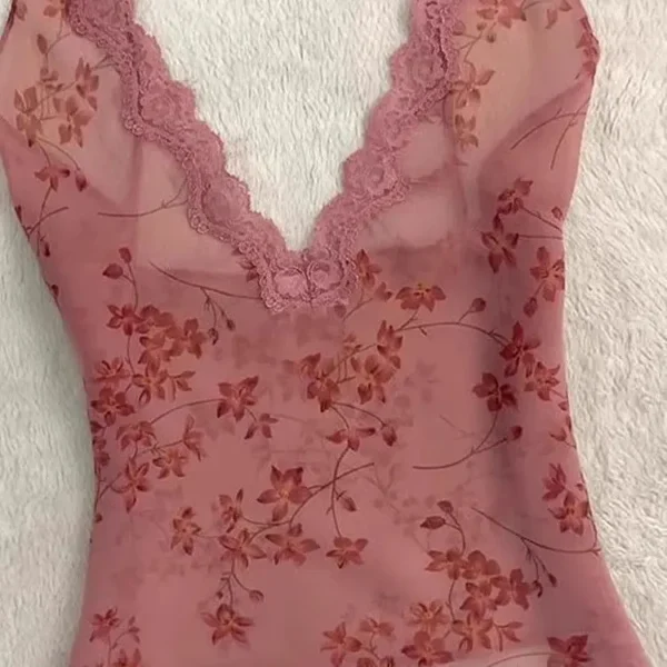 S23f7cbba5a9a48999c287ce640b5ae488.webp Summer Woman Floral Halter Lace Blouse Vintage Sexy Slim Fairy Korean Fashion Female Tops Outfits Elegant Style Camisole Vest