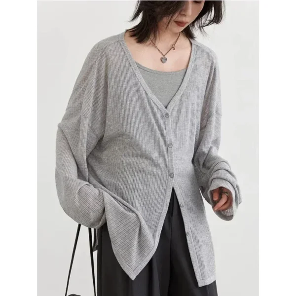 Women's Cardigan New V-neck Long Sleeved Female Shirt Female Jumpers Sun Protection Woman Top Spring Summer Knitted Cardigan