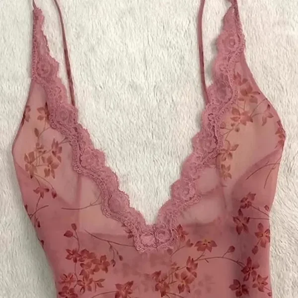 S349b86c703e24c6dac7c282a86557e88F.webp Summer Woman Floral Halter Lace Blouse Vintage Sexy Slim Fairy Korean Fashion Female Tops Outfits Elegant Style Camisole Vest