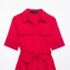 Slimming Independent Station Dress Strap Design Casual Polo Collar Ankle-Length Polyester Fiber Full Sleeve Women's Dress