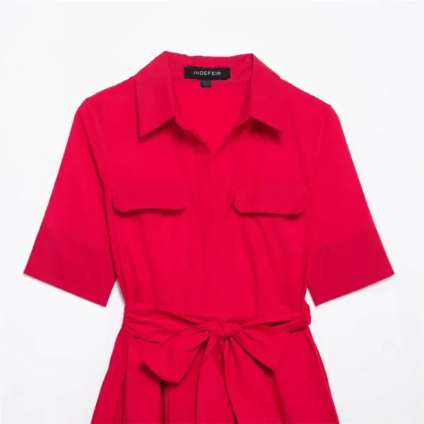 Slimming Independent Station Dress Strap Design Casual Polo Collar Ankle-Length Polyester Fiber Full Sleeve Women's Dress