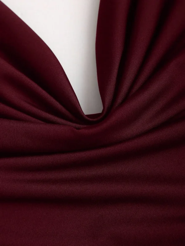 S553fd89a195c4942885ce5eea5918ce33.webp Women's Sexy Drape V-Neck Metal Decor Slim Fit Backless Halter Neck Cami Top Casual Solid Color Back Tie-Strap Crop Top 2026