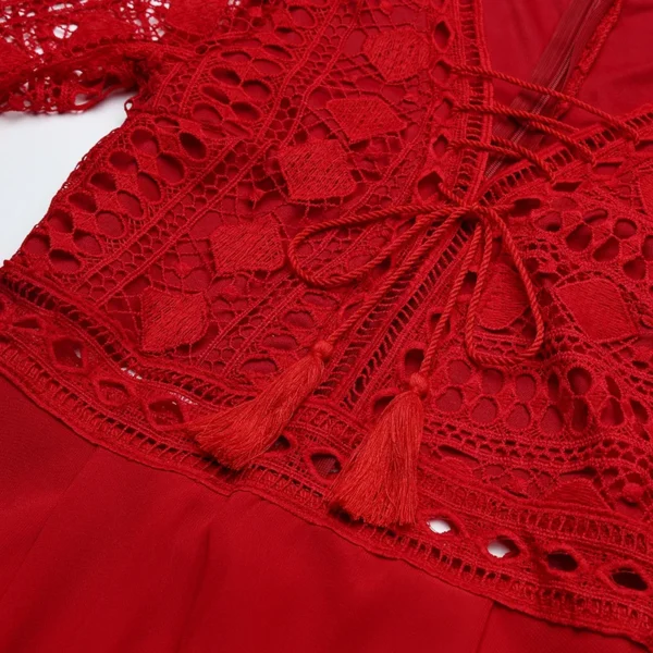 Women's A Line Dress Short Mini Dress Red Long Sleeve Solid Color Ruffle Patchwork Chiffon Spring Summer Slim V Neck