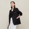 Amii Women's Blazer 2026 Spring New Casual Notched Lapel Shoulder Pad Coat 3D Floral Detail Women's Versatile Loose Top