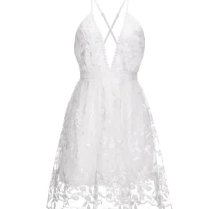 S75708eeedb6c407da92fc2f6a4c195e45.webp Fashion Sexy Spaghetti Strap White Dress Woman Summer Embroidery Mesh Lace Backless Beach Dress For Women New Casual Mini Dress