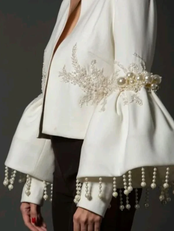 S75fc535d45f94b30b258ffe554acac6aS.webp Women Pearl Tassel Jacket Fashion Elegant Stand Collar Pearl Fringed Decor Embroidery Flare Sleeve Coat Autumn Winter Outwear